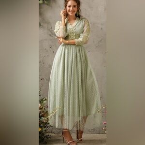 SHEIN Light Green Lace Maxi Dress